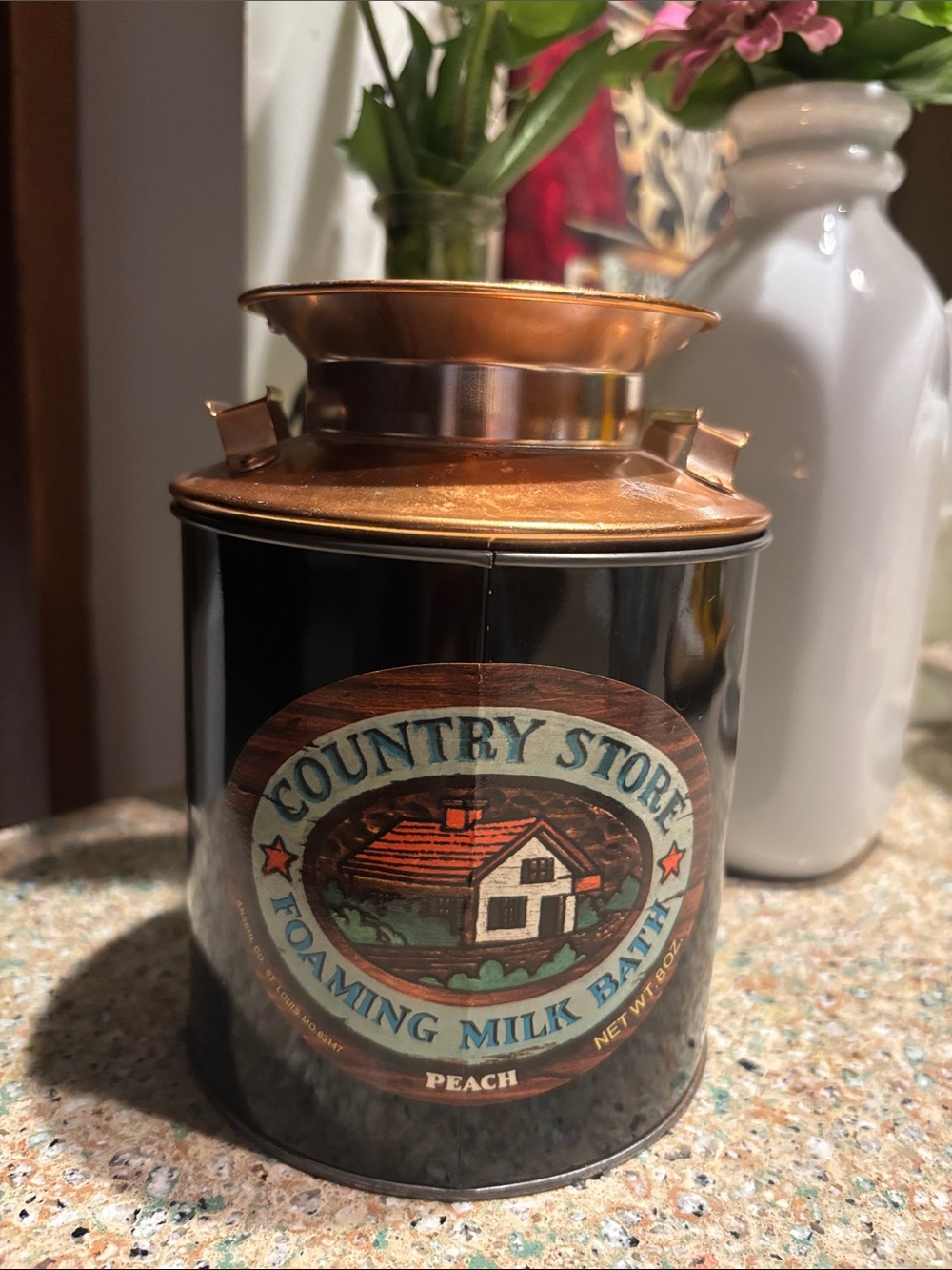 Vtg EMPTY Copper Colored Metal Small Milk Can, AMERICANA, BALD EAGLE